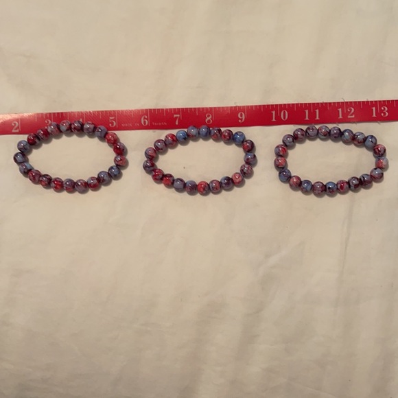 Three 10 MM Glass Bead Bracelets. Multicolored - Picture 5 of 6